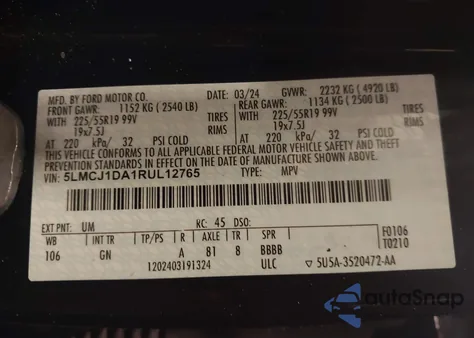 2024 Lincoln Corsair Premiere z USA, uszkodzony, nr VIN 5LMCJ1DA1RUL12765